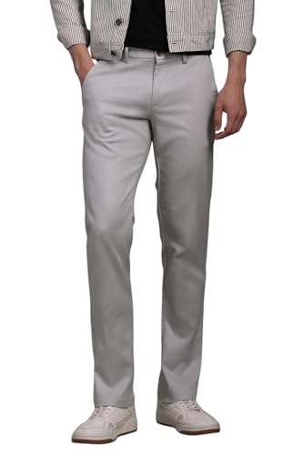 Men Grey Textured Flat Front Casual Trousers