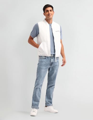U.S. Polo Assn. Denim Co. Men's White Solid Collar Neck Sleeveless Casual Polyester Regular Fit Jacket (UDJCK1388_White_L)