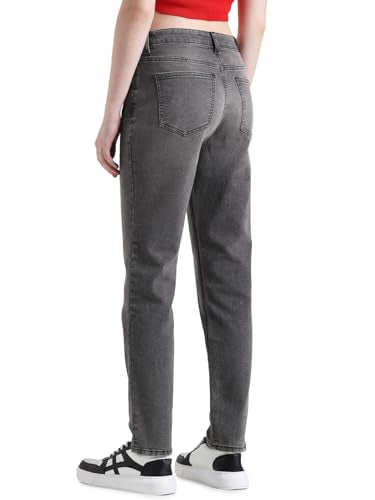 ONLY Women Solid Cotton Straight Fit Mid Rise Black Jeans