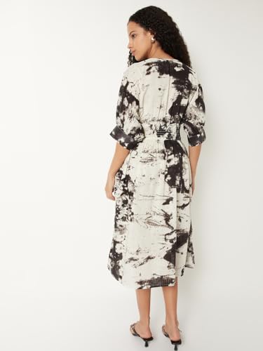 Max Kalki x Max Printed A-line Midi Dress (White_M)