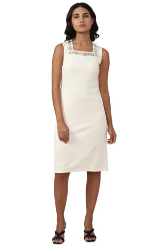 Van Heusen Women's Polyester Shift Knee-Length Dress (VWDRERGFD03275_Cream