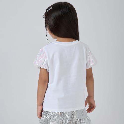 Hopscotch Girls Elsa Reversible Sequined Cotton T-Shirt in White Color for Age (12-24 Months)
