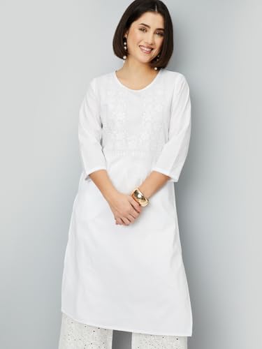 Max Women's Polycotton Regular Kurta (SCEKSU25VE_Off White