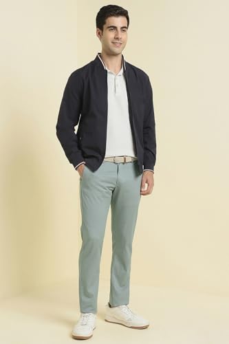 Men Green Textured Casual Trousers