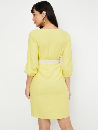 Max Women's Cotton Blend A-Line Midi Dress (AE17_Yellow