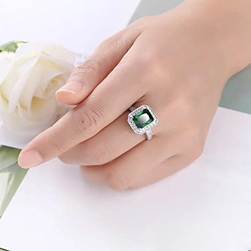 Peora Emerald Colour Crystal Square Stone Cubic Zirconia Studded Ring For Women & Girls, Ring Size US 9