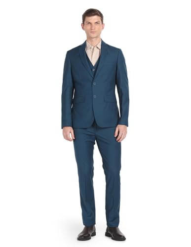Arrow Men Polyester Regular Fit Double Breasted Business Suit Pants Set (ARAGSU5585_Teal