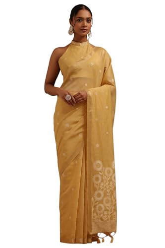 Soch Womens Yellow Chanderi Woven Design Saree