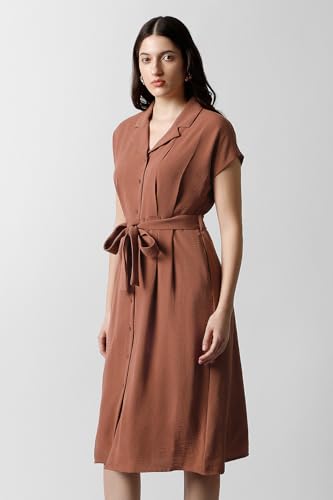 Women Brown Solid Knee Length Formal Dress