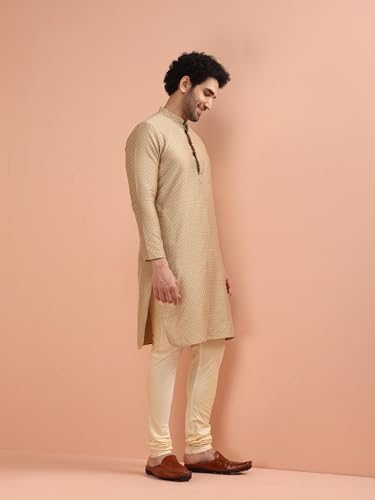 KISAH Men's Silk Blend Textured Woven Kurta Pyjama Set | Festive Wedding Party Ethnic Wear