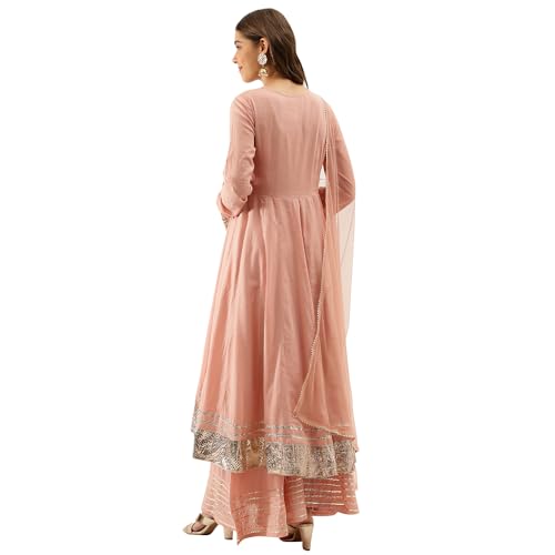 Divena Peach Solid Cotton gota Work Kurta set with Dupatta