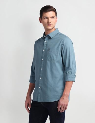U.S. POLO ASSN. Mens Solid Slub Full Sleeve Shirts (UDSHTO1205_Teal_XXL)