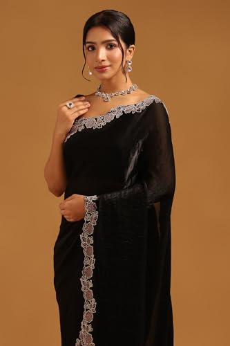 Soch Womens Black Fendy Organza Saree With Stone Work
