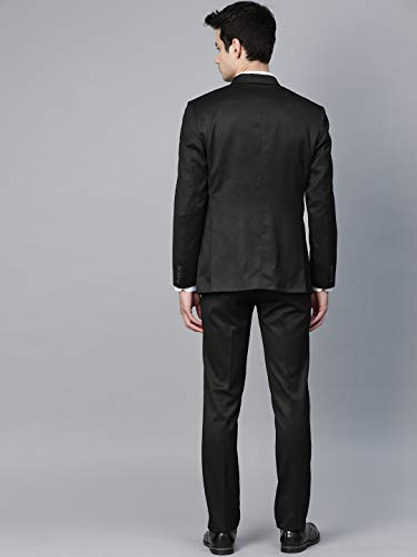 MANQ Men Black Solid Slim Fit Double Breasted Suit (Size: 40)