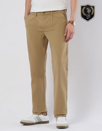 U.S.Polo Association Men's Mid Rise Denver Slim Fit Trousers (USTRO159R_Khaki_32)