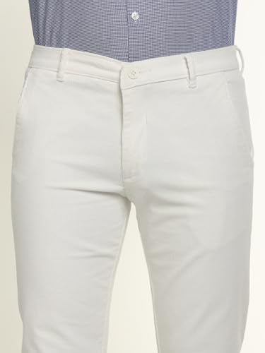 Hancock Men Cotton Solid Slim Fit Trousers White Size 30, Ideal for Work and semi Formal Occasions, Durable Fabric with a Tailored Finish, smart fit for Everyday Styling