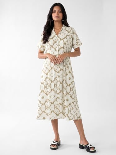 Max Women Printed Shirt Dress (White_XS)