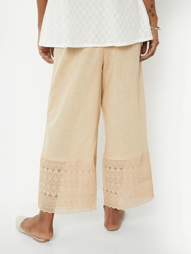 Max Women Embroidered Hem Palazzos (Beige_S)