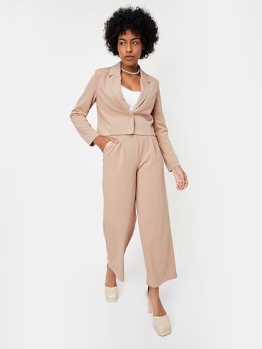 Max Kalki x Max Women Solid Cropped Blazer(Beige_2XL)