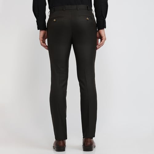 Raymond Men Slim Fit Structure Pattern Polyester Viscose Blend Flat Front Formal Trouser Brown