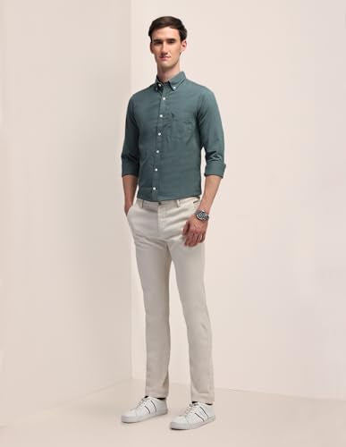 U.S. POLO ASSN. Men's Cotton Solid Tailored Fit Button Down Shirt (USSHTFX0504_Grey, Medium