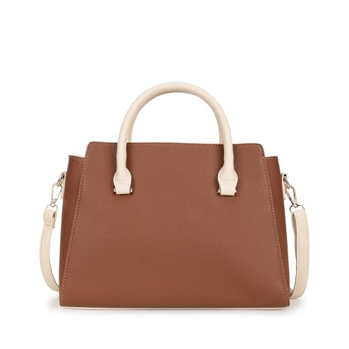 Fastrack Tan Gridelle Satchel Handbag for Women | Premium Faux Leather Weave Design | Tan Structured Satchel with Zipper Closure | Dual Compartment with Organizer Pockets