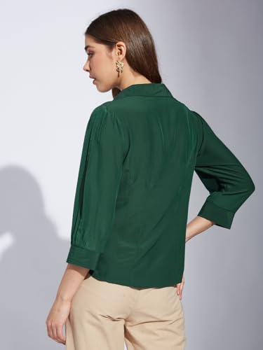 Latin Quarters Women Green Collar Neck 3/4th Sleeve Solid Shirt Blouse_2XL