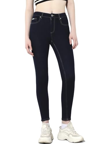 ONLY Women's Solid Skinny Fit High-Rise Dark Blue Jeans
