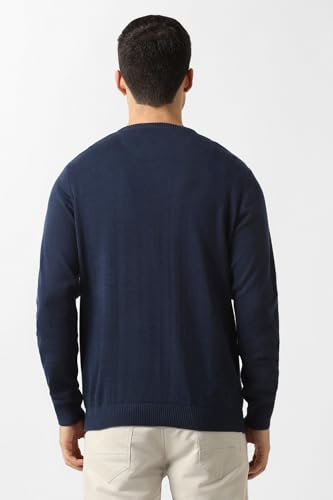 Men Navy Stripe V Neck Sweater