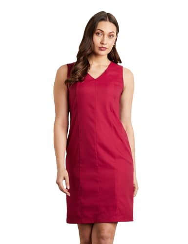 Symbol Premium Women's Polyester Blend Bodycon Knee-Length Dress (SBP-SS24-WDR-606_Red_S)