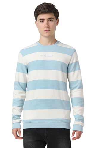 Men Light Blue Patterned Crew Neck Sweatshirt