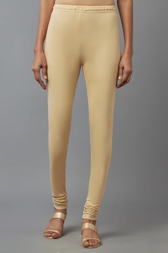 W for Woman Solid Knitted Cotton Churidar | Regular Fit Full Length Churidar Leggings for Women Combo Pack of 2 Beige