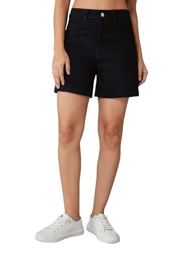 Miss Chase Women's Flared High Rise Regular Stretchable Denim Shorts (MCAW25DEN62-73-979-28, Cherry Black, 28)