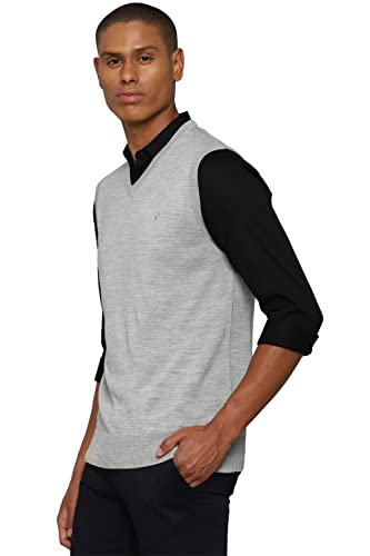 Allen Solly Men Grey Textured V Neck Sleeveless Sweater