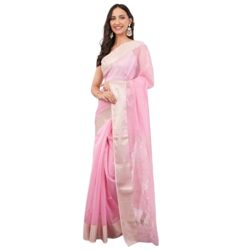 Gaon Originals Silk Saree in Blush Pink with Contrasting Border