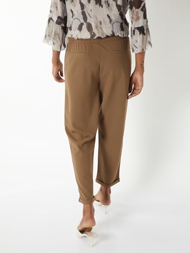 Max Women Textured Straight Fit Trousers (Brown_M)