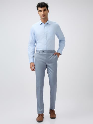 Raymond Men Slim Fit Solid Pattern Poly Viscose Blend Flat Front Formal Trouser Blue