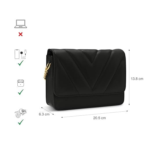 Fastrack Quilted Brunch Sling Bag for Women, Girls and Ladies | Ladies Purse Handbag | Made of Faux Leather Black