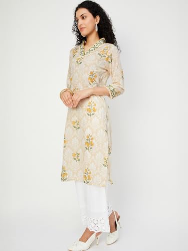 Max Women's Cotton Blend Regular Kurta (VIPKFE24PAOFF White_Off, Regular Fit, XL