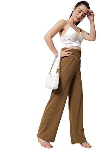KOTTY Women Regular length Aztec gold Solid Trousers(Aztec gold30)
