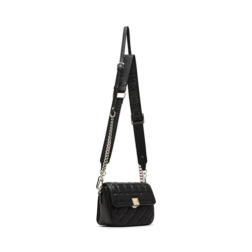 Steve Madden Women's Steve Madden Carla Mixed Quilt Flap Crossbody, Black, One Size