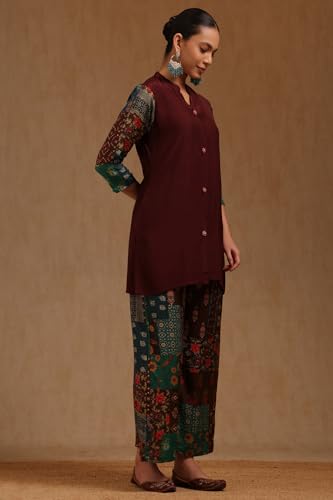 Soch Womens Wine Muslin Solid Co-Ord Set