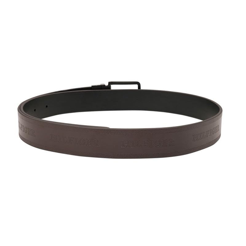 Tommy Hilfiger Men's Voborg Reversible Leather Belt - Embossed Logo Pattern - Dual Brown & Black For Classic Casual Styling & Gifting | Size M - 90 CM