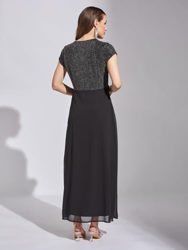 Latin Quarters Women Black Cap Sleeve Solid Dress_M