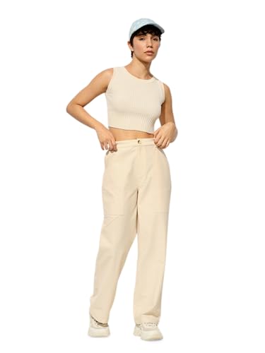 ONLY Women's High-Rise Straight Fit Pants Winter White