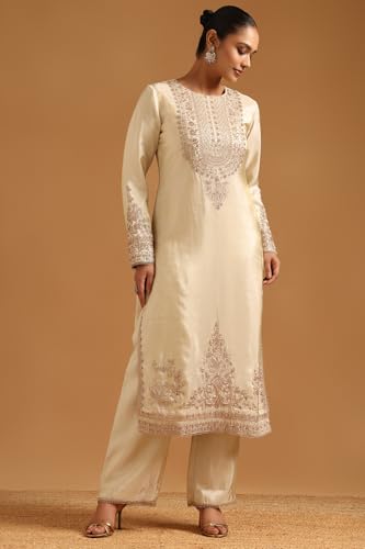 Soch Womens Beige Tissue Ethnic Motifs Salwar Suit With Sequins