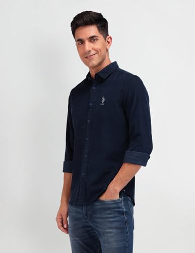 U.S. POLO ASSN. DENIM CO. Slim Fit Dobby Shirt (UDSHT1383_Navy_44)