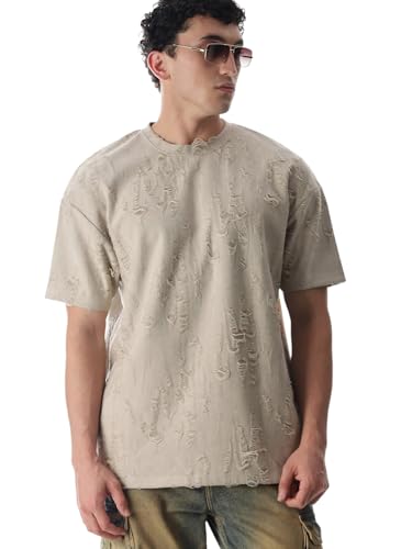 Jack & Jones Men's Oversized Beige Tshirt