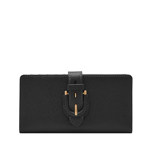 Fossil Women's Wallet, Harwell LiteHide™ Leather Tab Bifold Wallet for Women, Medium Black