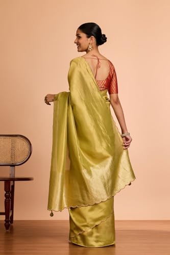 Taneira Women Light Green Viscose Tissue Woven Saree with Unstitched Blouse Piece (SAPP08AC2548-Light Green)